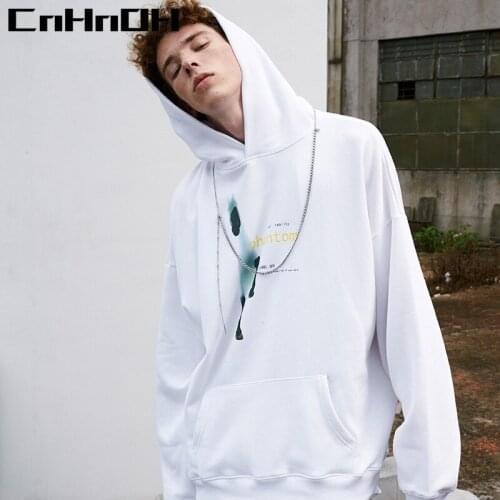 CnHnOH Trendy Brand White Color Style Oversize Loose Phantom Print Pullover Plus Velvet Jacket Hoodie 9538