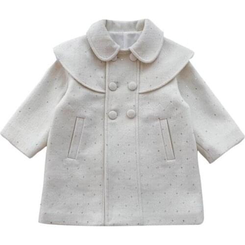 DFXD High Quality Baby Girls Wool Coat 2020 Winter Solid Color Double Breasted Dot Sequins Princess Coats Fashion Kids Outwear