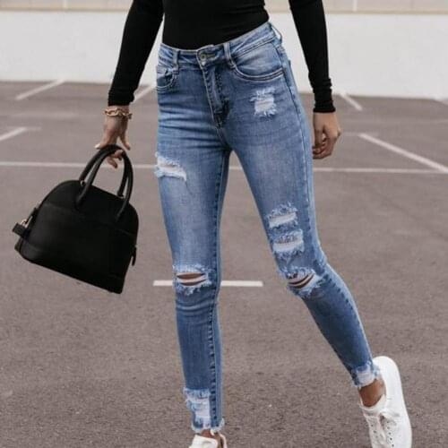 Jeans Long Pants High Wait Stacked Pants Trousers Ripped Hole High Waist Denim Skinny Women Jeans for Daily Life Streetwear Jean