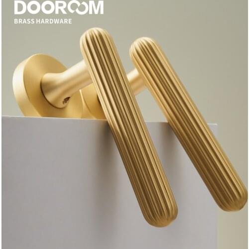 Dooroom Brass Door Lock Set Modern Simple European Interiror Bedroom Bathroom Double Wood Door Lever Set Dummy Handle Knob