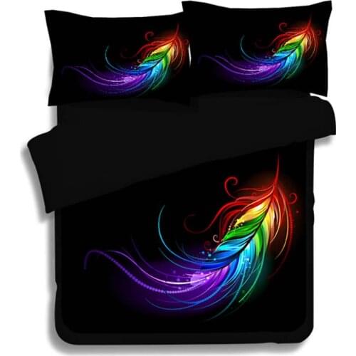 Rainbow colorful feather bedding set indian style fire feather black duvet cover 3/4pcs boy girl bed clothes single queen linens