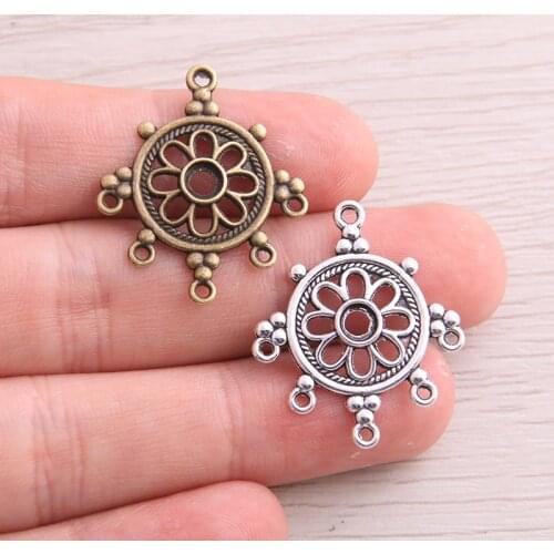 30pcs 24x29mm two color Metal Alloy Vintage Earring Charm Connectors For Jewelry Making DIY Earrings Findings Accessories