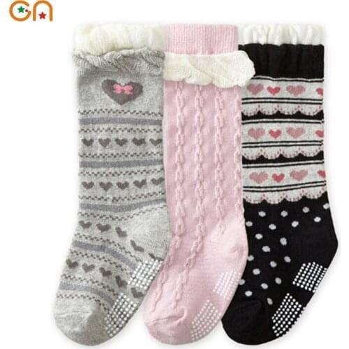 3 Pairs/lot Newborn Toddler knee high Cotton sock Girl Baby Cute anti slip Socks Children fashion For 0-2 yrs Kids gifts CN