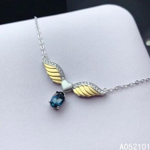 KJJEAXCMY fine Jewelry 925 Sterling Silver Natural blue topaz Girl elegant Pendant Necklace Support Test Chinese style with box