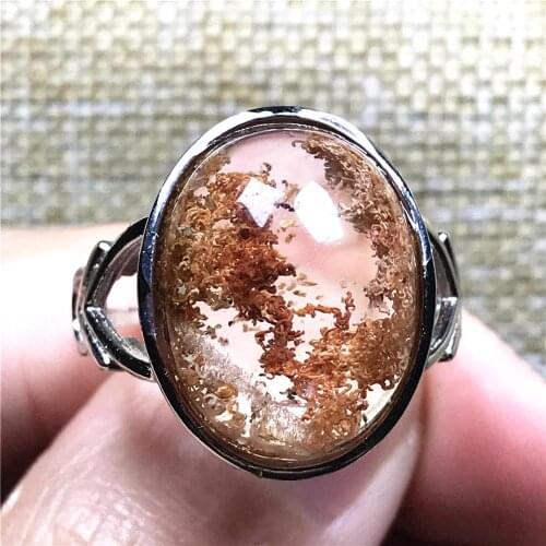 Top Natural Ghost Phantom Quartz Crystal Ring For Man Woman Clear 20x16mm Oval Beads Silver Garden Adjustable Ring Jewelry AAAAA