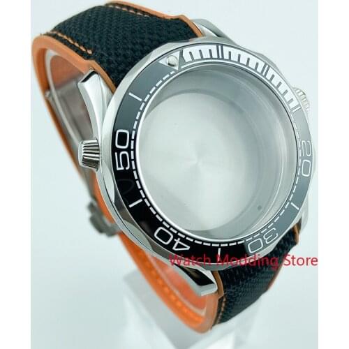 Black 1/4 White Ceramic Bezel 41mm Sea-Master Style 20ATM Watch Case 316L Stainless Steel Black Strap Fit ETA2824 PT5000 Mov't