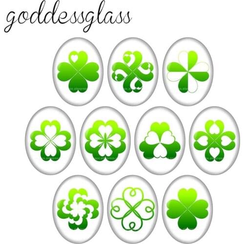 Beauty Lucky Clover 10pcs mixed 13x18mm/18x25mm/30x40mm Oval photo glass cabochon demo flat back Making findings TB0099