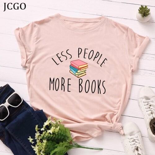 JCGO Summer Women T shirt Cotton Plus Size 5XL Casual Short Sleeve Graphic Book Letters Print t-shirts Woman Tee Shirts Tops