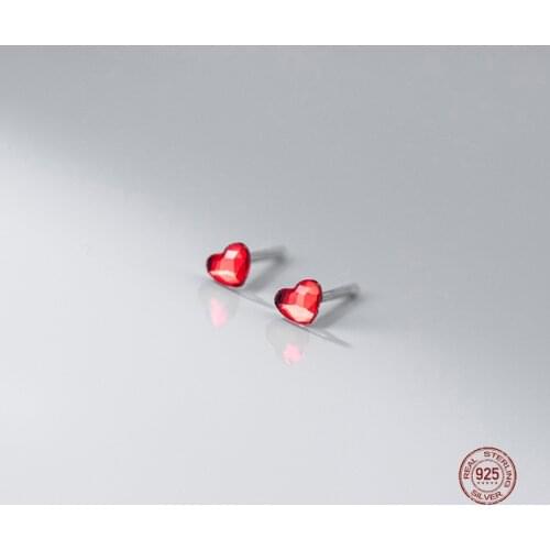 LKO 925 Sterling Silver Romantic Heart Earrings Red Zircon Crystal Heart For Fashion Woman Best Gifts Earrings Accessories