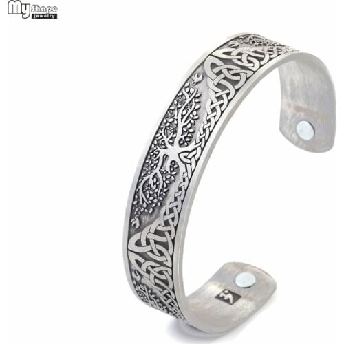 My Shape Silver Plated Magnetic Bracelets Bangles for Women Viking Cuff Bangle Bracelet Men Life Tree Engraved Jewelry