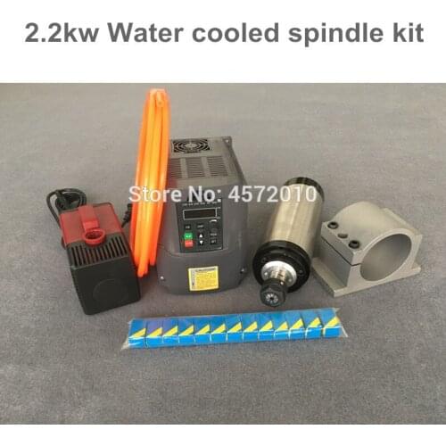 Water Cooled Spindle Kit 2.2KW CNC Milling Spindle Motor + 2.2KW VFD + 80mm clamp + water pump/pipe +13pcs ER20 for CNC Router
