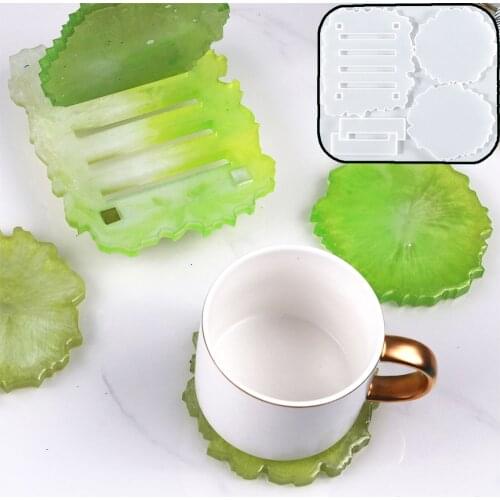 Coaster Set Silicone Mold with Storage Rack Cup Pad Resin Mould for DIY UV Resin Epoxy Tea Mat Mold Kit Home Desktop Decoration