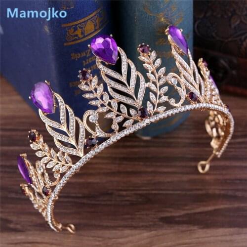 Mamojko New Baroque Luxury Red Green Blue Crystal Crown Bridal Wedding Hair Accessories Crystal Tiaras Diadem Girls Headbands