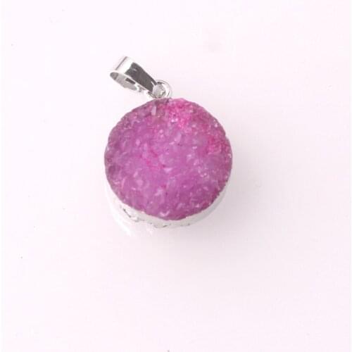 Wholesale Drzuy 12pcs/lot Mixed Colors Trendy Small Silver Color Bezel Round Shape Rough Natural Stone Pendants Free Shipping