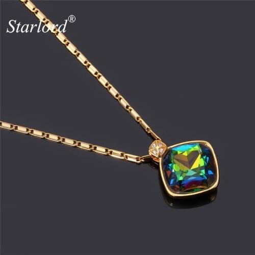 Starlord Crystal Necklace Pendant Austrian Rhinestone Gold Color Mystic Colorful Fancy Stone Jewelry For Women P344