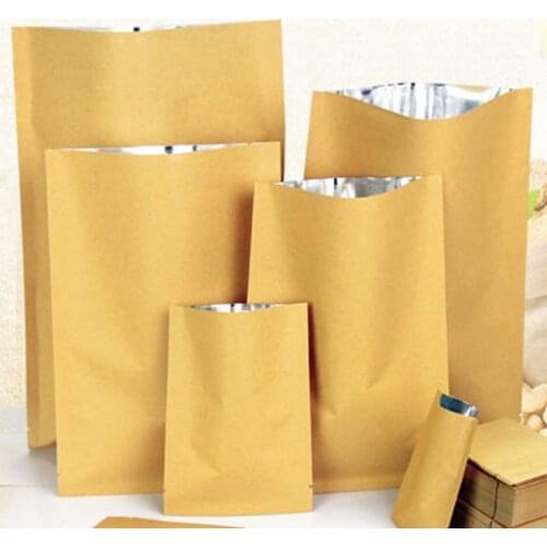 Flat kraft paper pouch with aluminized interior heat seal bag Candy dried nuts food tea DIY gift packaging bag 100pcs/lot