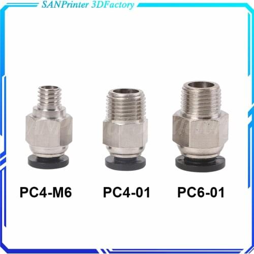 2pcs Pneumatic Connectors For 3D Printers Parts bowden Quick Jointer coupler 1.75/3mm Pipe pc4 m6 m10 fittings PTFE Tube 2/4mm