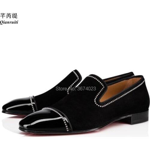 Qianruiti Fashion Men Black Patchwork Loafers Crystalline Rhinestone Studdes Flats Party Wedding Shoes Men Big size 46