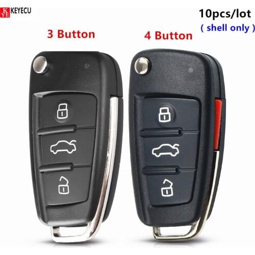 KEYECU 10X Folding Flip Remote Flip Car Key Case Shell Fob For Audi A6 A6L A2 A3 A4 A8 Q7 TT Key Fob Case 3 Buttons