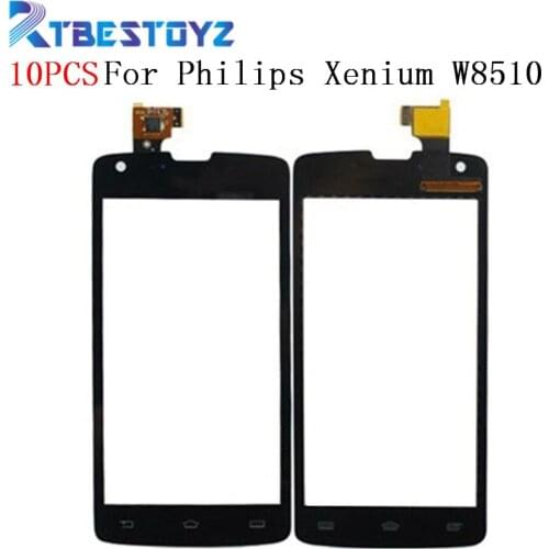 RTBESTOYZ 10PCS/lot 4.7" For Philips Xenium W8510 Touch Screen Digitizer Front Glass Panel Sensor Replacement Black Color