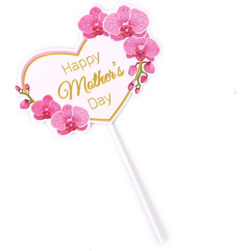Happy Mother`s Day Cake Topper Pink Heart Flower Rose Toppers Decoration for Mother`s Day Gift Cupcake Dessert Supplies