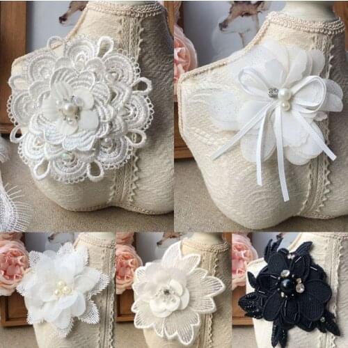3D Beads Flower Embroidered Patches For Wedding Dress Clothes Decoration Lace fabric Applique Patches Sew On Garment Accessories