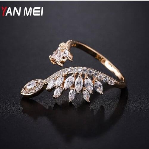 YANMEI Rhinestone Adjustable Rings For Women Opening Finger Ring Luxury Anneau Anillo Fashion Accessories YMJ1837