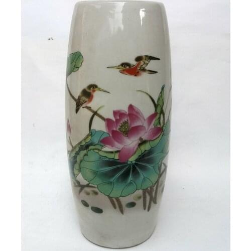 YIZHU CULTUER ART Collection Chinese Old blue-and-white Porcelain Bird Lotus Vase Pot H 8.8 inch Family Decoration Gift