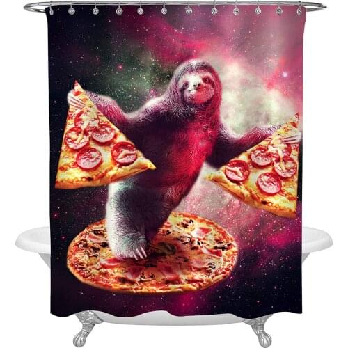 Sloth Pizza in Colorful Galaxy Space Shower Curtain Set Multicolor Bathroom Accessories for Funny Home Decor