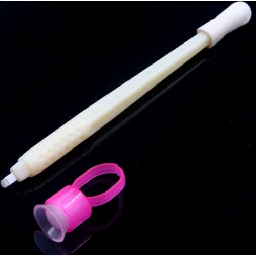 Yellow Handle Disposable Microblading Hand Tool with 18U blade .Pigment Brush and Sponge Cups
