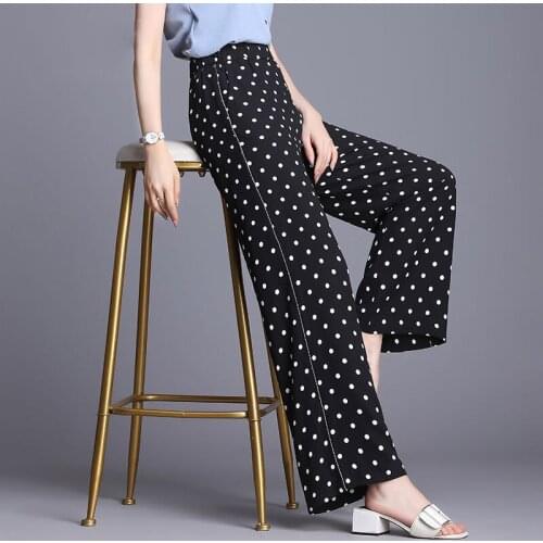 Women Summer Black Loose Wide Leg Pants Femme Trousers Office Lady Wear Casual Print Pants Plus Size Pantalon Femme X208