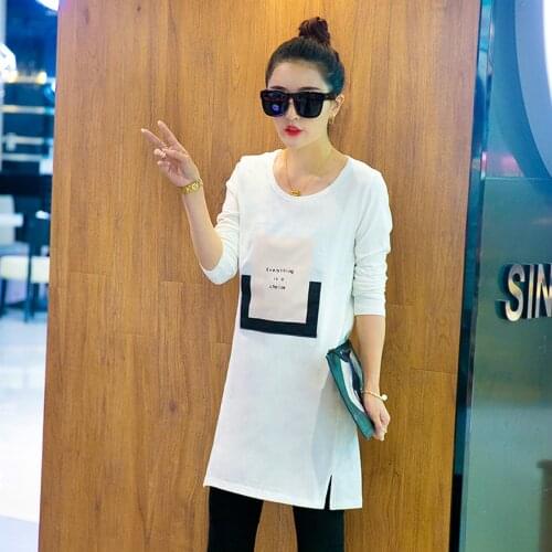 Women 's new autumn and winter Korean loose long sleeve clothing long white black letter fashion blouse shirt
