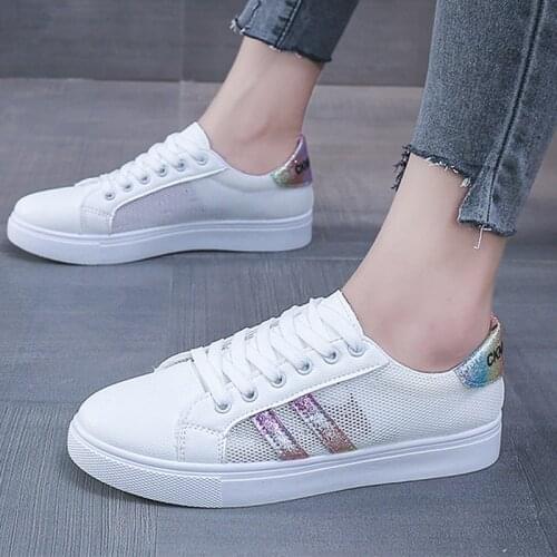 2021 Women Flat White Shoes Womens Casual Breathable Mesh Sneakers Outdoor Unisex Comfortable Walking Running Ladies Footwear