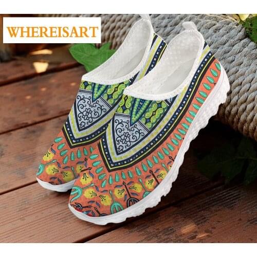 INSTANTARTS Summer Women Breathable Mesh Shoes Flat Sneakers African Tribal Floral Print Boho Beach Loafers for Ladies Footwear