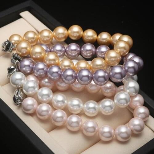 Deep Sea Shell Bead Bracelet Womens Wild Round Tahiti Black Malachite Green Shell Beads Pearl Bracelet For Gilrl Women Gift