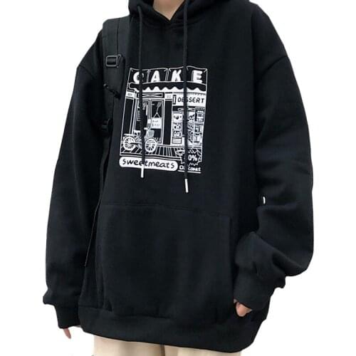 Long-sleeved Winter Casual Women Hoodie Korean Plus Velvet Sweatshirt Print Harajuku Anime Discounted Cake Shop Pullover Female