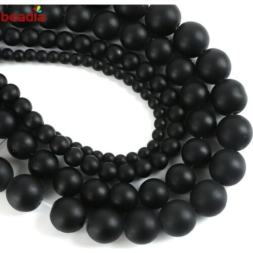 1strand/lot Black Dull Polish Matte Glass Bead 4/6/8/10/12mm 15'' Round Loose Spacer Beads For Jewelry Making DIY Necklace