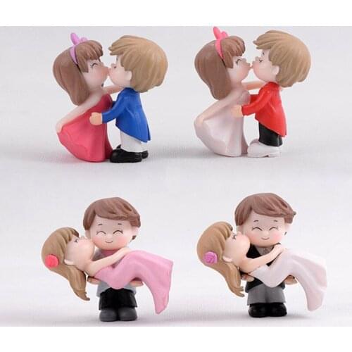 1pair Kiss Lover Groom Bride Couple Wedding Decoration Figurine Garden Fairy Decor Glass Ornament Home Miniature DIY Accessories