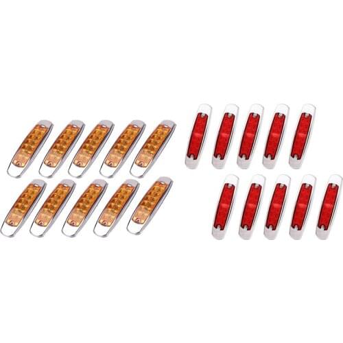 10PCS 12V 6.4 Inch Fish Shape 12LED Side Marker Clearance Indicator Lamp for Lorry Heavy Truck Lighting Universal