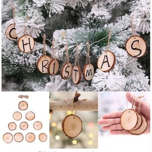 10Pcs DIY Natural Wooden Pendant Christmas Tree Decorations Wood Hanging Ornaments Christmas Decorations For Home New Year Decor