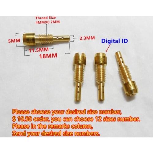 12pcs pilot jet / pack)SRZ150 JYM150 motorcycle taikai carburetor pilot jet TK SVR MV vice injectors Nozzle(Digital label)