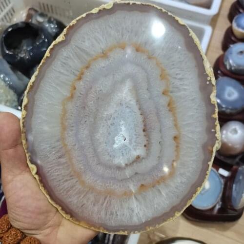 180-200mm Large BLUE Agate Slice Geode Polished Crystal Quartz
