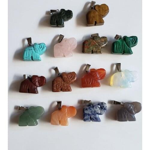 2018 fahion mixed natural stones elephant shape Charms pendants & Necklaces jewelry making Wholesale 12pcs/lot