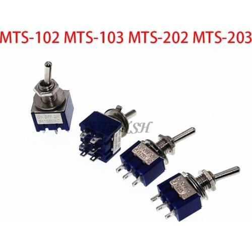 5PCS MTS-102 MTS-103 MTS-202 MTS-203 6A 125V Mini 3/6PIN ON-OFF/ON-OFF-ON Toggle Switches For Switching Lights Motors