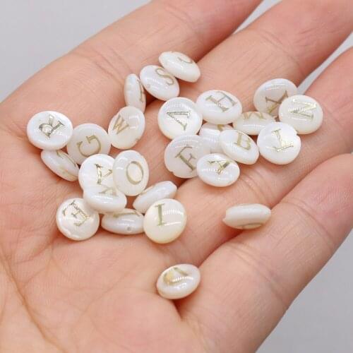 5 PCS Natural Shell Round Letters With Holes 8x8mm Beads for DIY Jewelry Making Necklace Bracelet Gift Accessories Gift