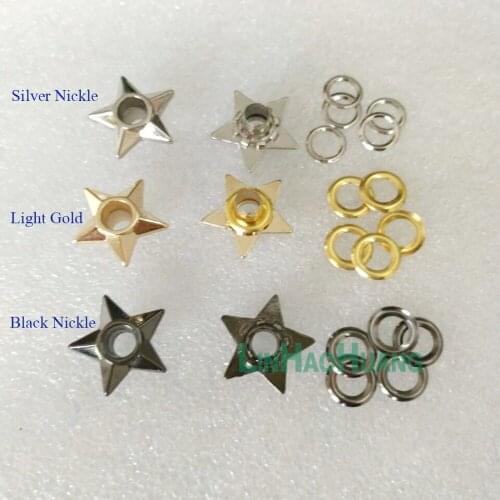 50sets/Lot Inner 5mm Metal Zinc Alloy Eyelets With Washer Star Shape Metal Grommets Black Nickle/Light Gold Free Shipping