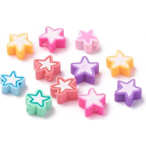 50pcs Handmade Polymer Clay Beads Mixed Color Star Loose Spacer Beads for DIY Jewelry Making Bracelet Accessories Supplies