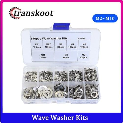 670pcs Stainless Steel 304 Silver Wave Spring Washer Gasket Ring Kits