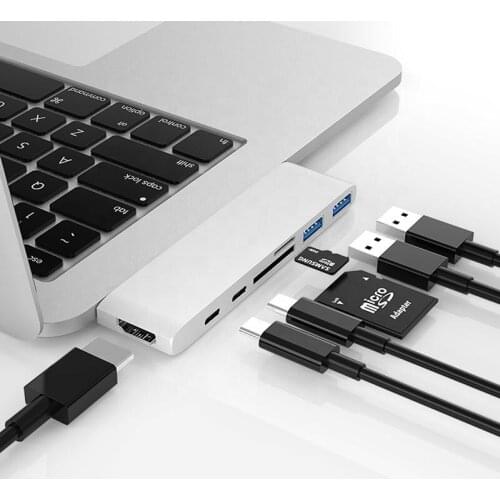 7 in 1 Type C to HDMI+SD+TF+USB3.0*2+PD*1+USB C High Speed Multi HDMI Adapter Dock Station Type C USB Hub for Macbook Laptop