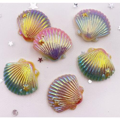 8PCS AB Resin Bling Colorful Star 3D Big Shell Flatback Rhinestone Appliques Ornament DIY Wedding Scrapbook Craft SG76